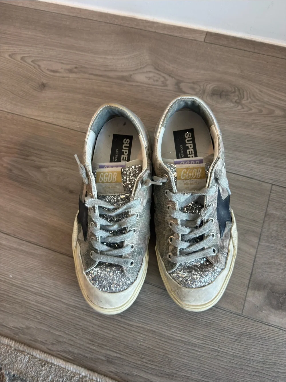 Golden Goose Silver Glitter Star-Accent Platform Sneakers